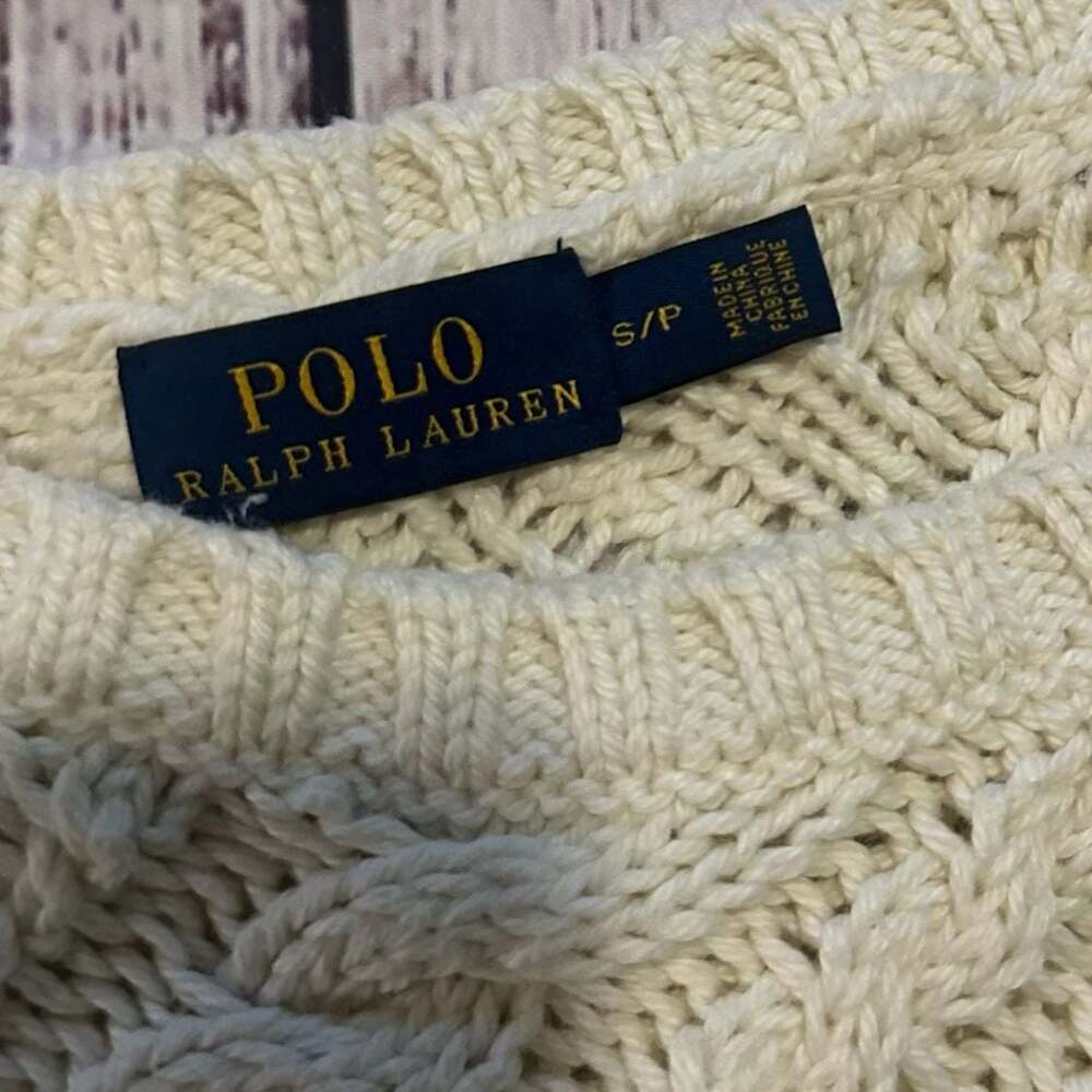 Polo Ralph Lauren Cream Chunky Mixed Cable Knit Preppy Fisherman Sweater-S - Picture 2 of 6